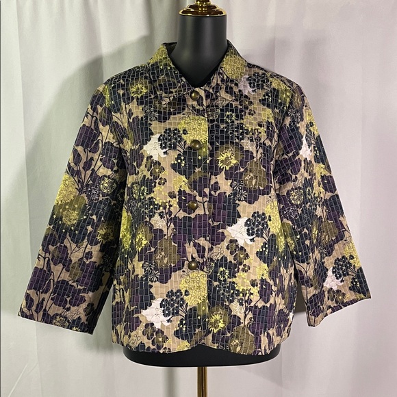 Christopher & Banks Jackets & Blazers - Christopher & Banks Multicolor Floral Print 3/4 Sleeve Button Front Jacket